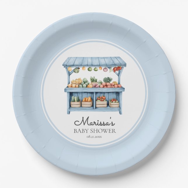 Plato De Papel Farmers Market Boy Baby Shower (Anverso)