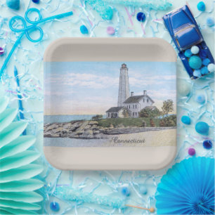 Plato De Papel Faro de Connecticut