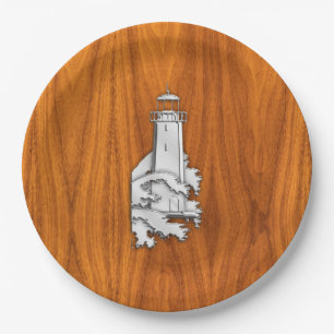 Plato De Papel Faro de estilo cromado en madera de teca