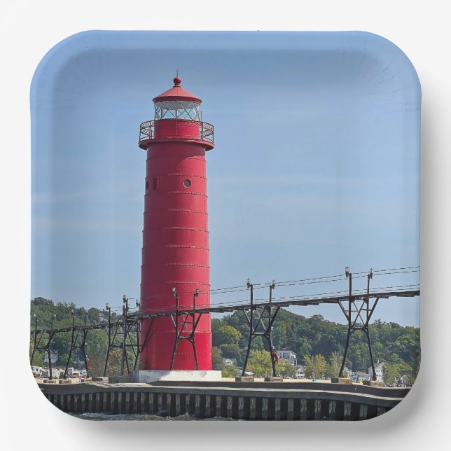 Plato De Papel Faro de Grand Haven Michigan (Anverso)
