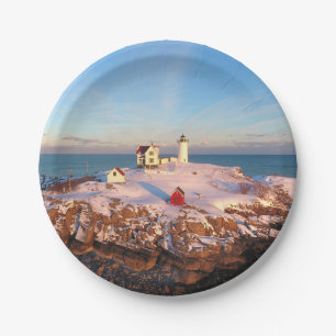 Plato De Papel Faro de Maine con luz de nubble