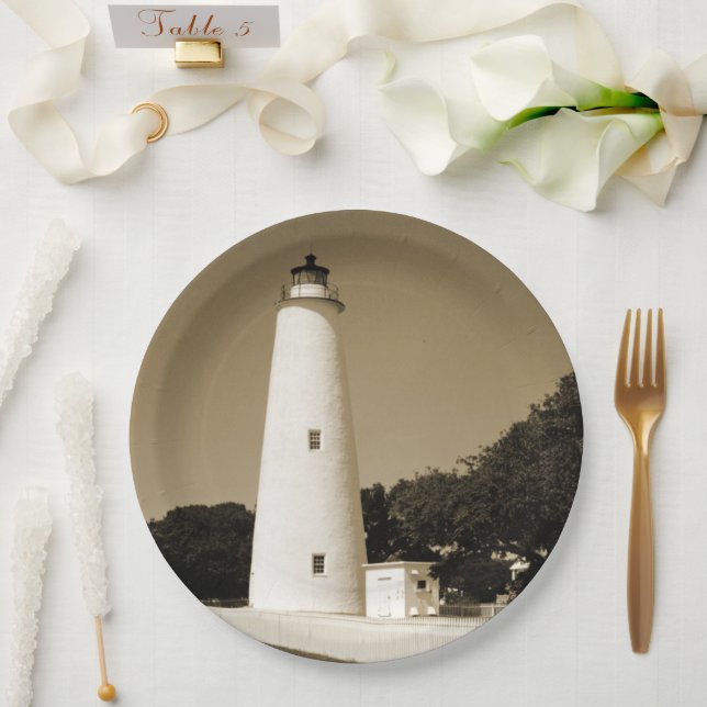 Plato De Papel Faro de Ocracoke (Boda)