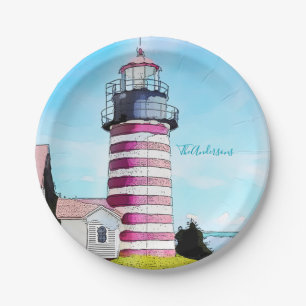 Plato De Papel Faro West Quoddy Head Ocean Lubec Mainthouse