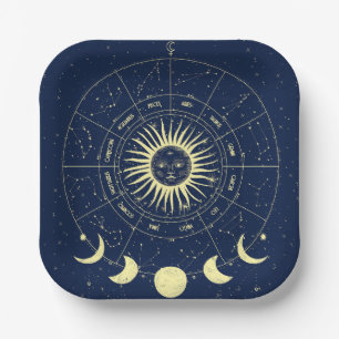 Plato De Papel Fases celestes de la luna solar Zodiac