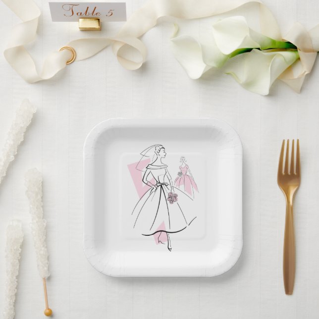 Plato De Papel Fashion Bride Pink Group square (Boda)