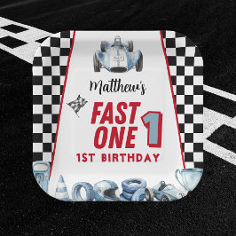 Plato De Papel Fast One 1st birthday Boy Racing Car 