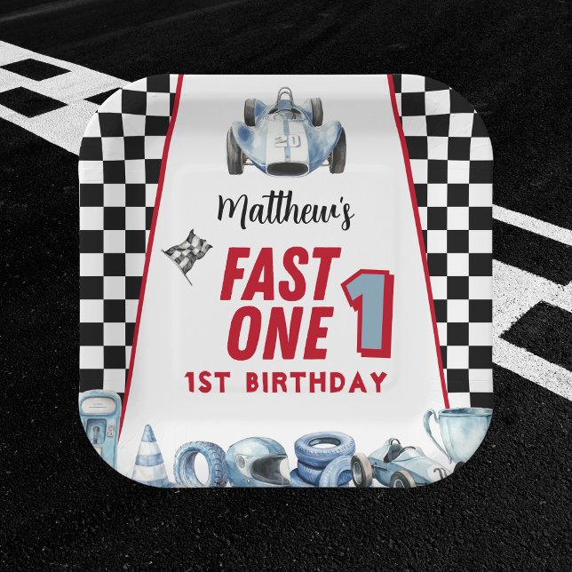 Plato De Papel Fast One 1st birthday Boy Racing Car  (Subido por el creador)