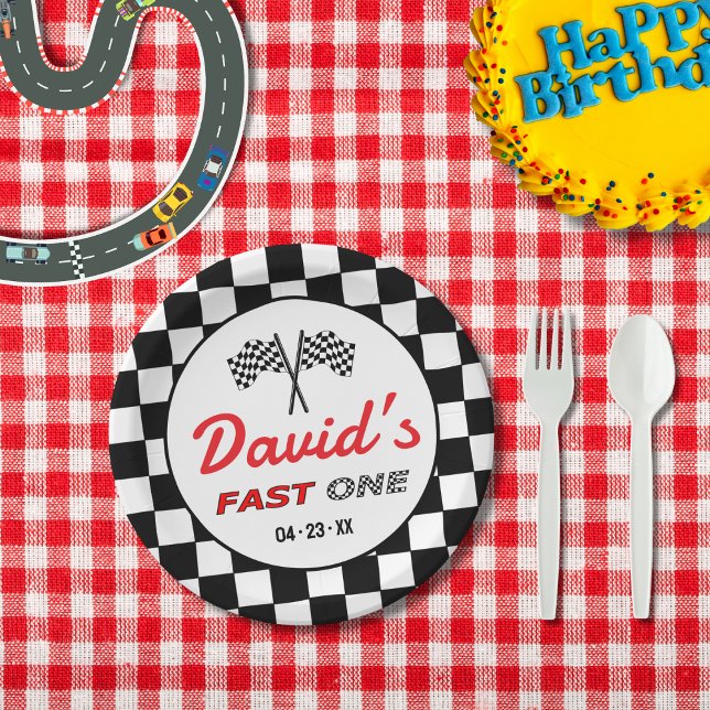 Plato De Papel Fast ONE | Black White Race Car Flags Birthday  (Subido por el creador)