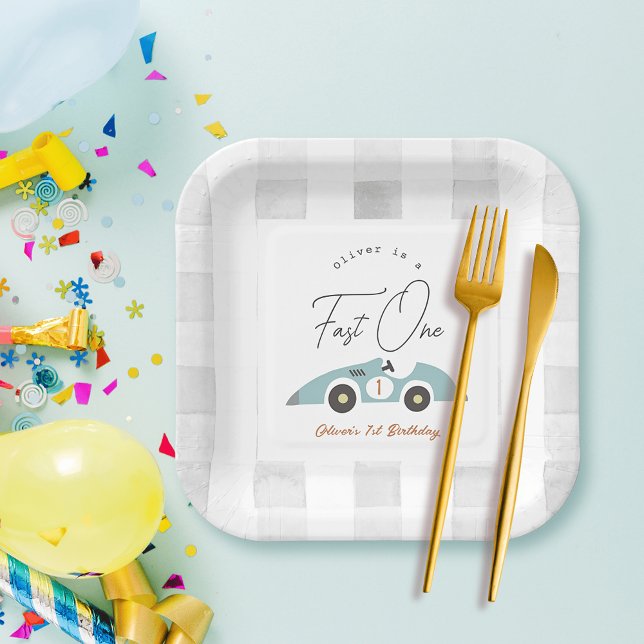 Plato De Papel Fast One Blue Race Car Boy primer cumpleaños (Subido por el creador)