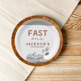 Plato De Papel Fast One Carreras Car Blue Boy primer cumpleaños
