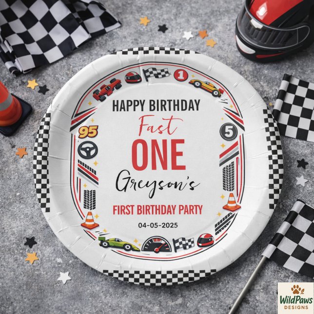 Plato De Papel Fast One Race Car Boy 1st Birthday Party (Fast One Race Car Boy 1st Birthday Party Paper Plates
)