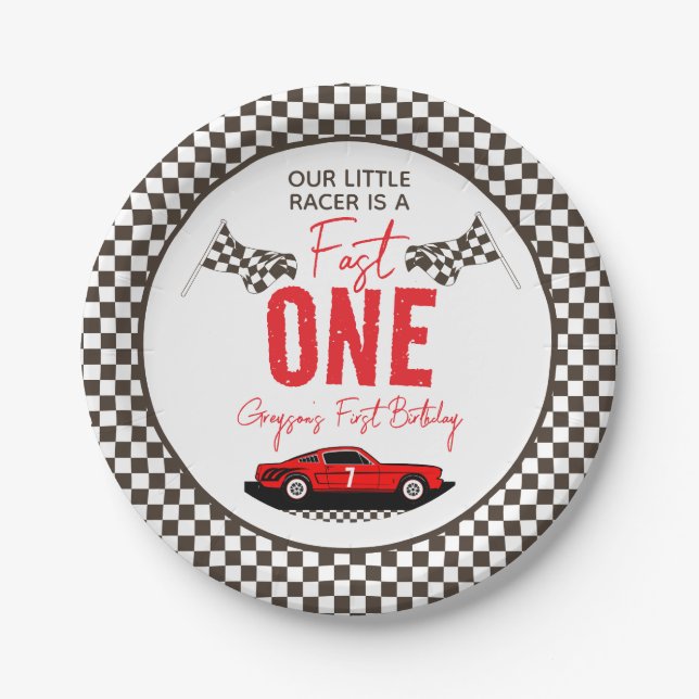Plato De Papel Fast One Race Car Boy Primer Fiesta de cumpleaños (Anverso)