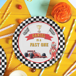 Plato De Papel Fast One Race Car Checkered Flag Party