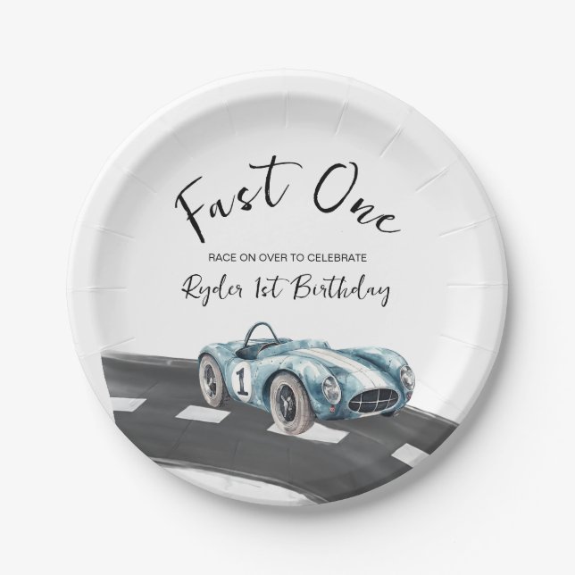 Plato De Papel Fast One Race Car First Birthday (Anverso)