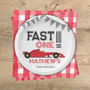 Plato De Papel Fast One Race Car Primera fiesta de cumpleaños de