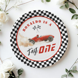 Plato De Papel Fast One Red Race car Boy 1er Aniversario Globo