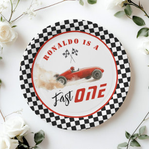 Plato De Papel Fast One Red Race car Boy 1er Aniversario Globo