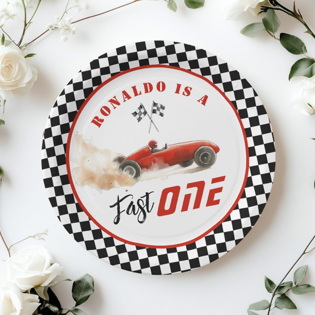 Plato De Papel Fast One Red Race car Boy 1er Aniversario Globo (Subido por el creador)