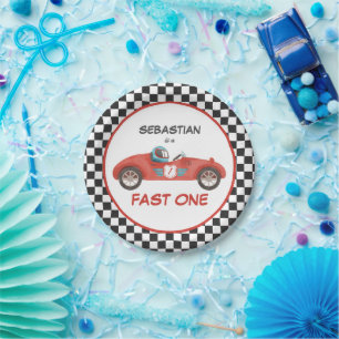 Plato De Papel Fast One Red Race Car Decoración Fiesta del primer