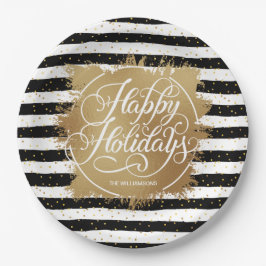 Plato De Papel Faux de oro Relieve metalizado Black White Stripes