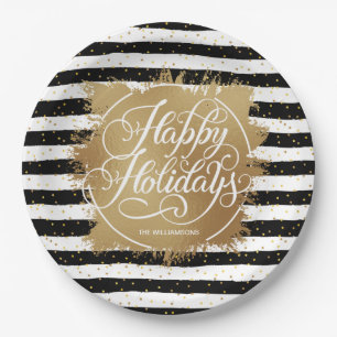 Plato De Papel Faux de oro Relieve metalizado Black White Stripes