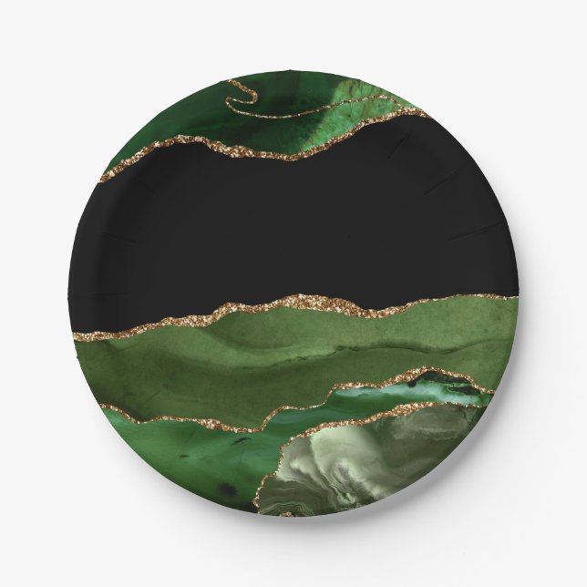 Plato De Papel Faux Emerald Green Marble Agrimensage contemporáne (Anverso)