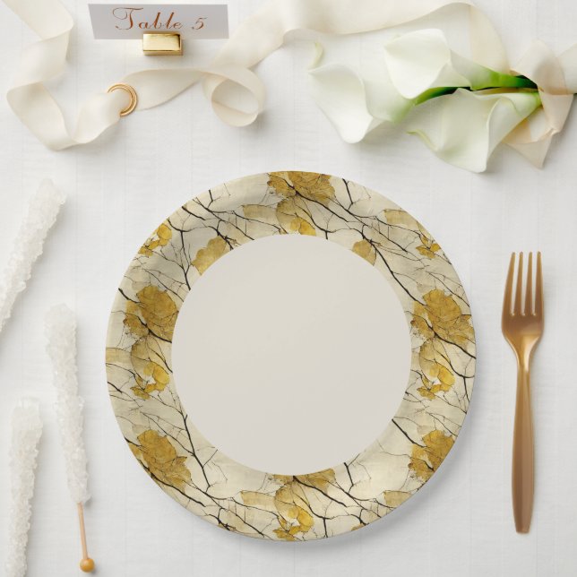 Plato De Papel Faux Gold Leaf Border (Boda)