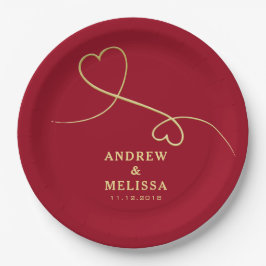Plato De Papel Faux Gold Ornament Boda rojo personalizado
