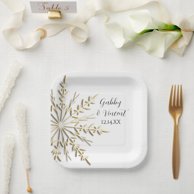Plato De Papel Faux Gold Snowflake Winter Wedding (Boda)