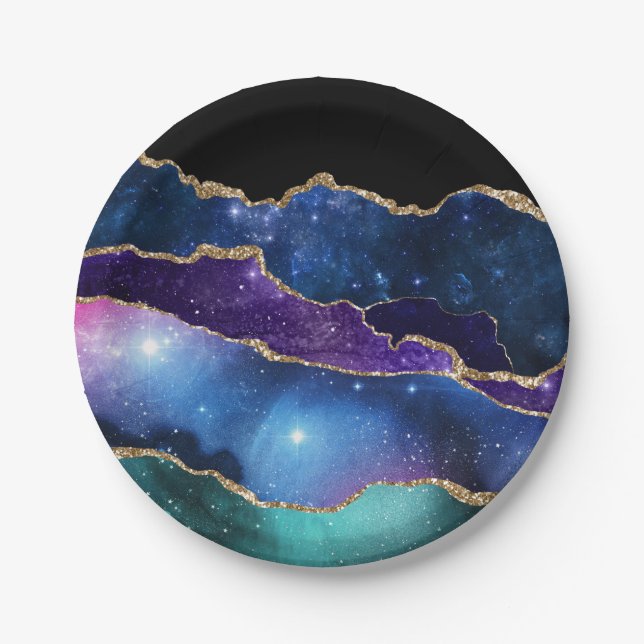 Plato De Papel Faux Marble Agate Stone Galaxy Sparkly Shly (Anverso)