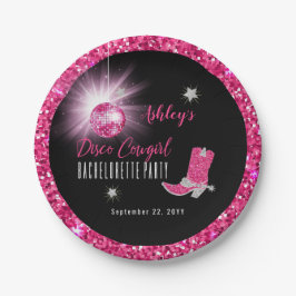 Plato De Papel Faux Purpurina Pink Disco Cowgirl Bachelorette