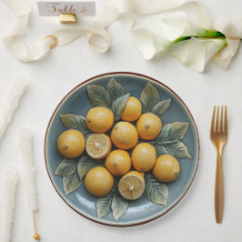 Plato De Papel Faux Stoneware Pottery Lemons