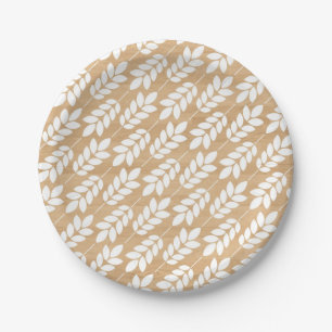 Plato De Papel Faux Wood Placa de papel de patrón floral blanco