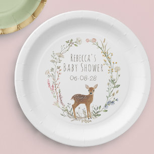 Plato De Papel Favor de baby shower de acuarela de ciervos en bos