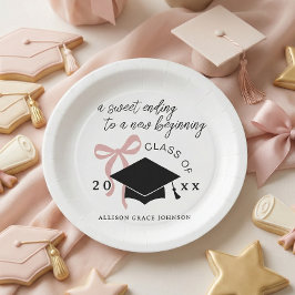 Plato De Papel Favor de fiesta de graduación con lazo rosa