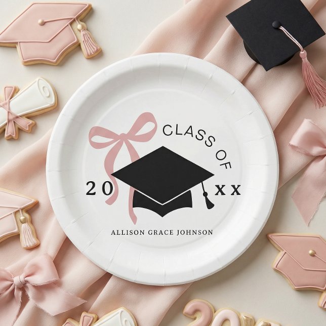 Plato De Papel Favor de Graduación con Lazo Rosa (Subido por el creador)