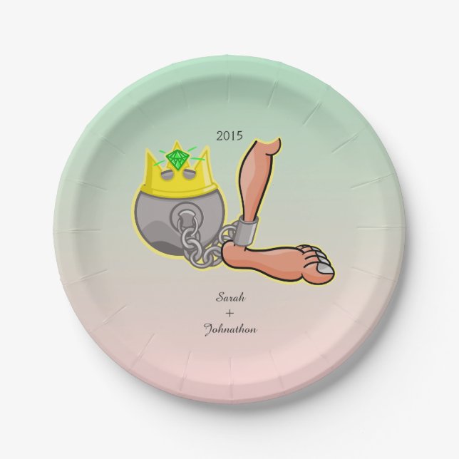 Plato De Papel Favor Personalizado De Bola Y Boda En Cadena (Anverso)