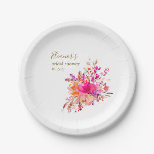 Plato De Papel Favor personalizado elegante de flores rosadas par