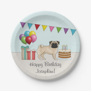 Plato De Papel Fawn Pug Cute Cartoon Perro colorido cumpleaños