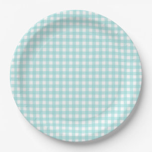 Plato De Papel Faye y Lauren Aqua Blue Gingham