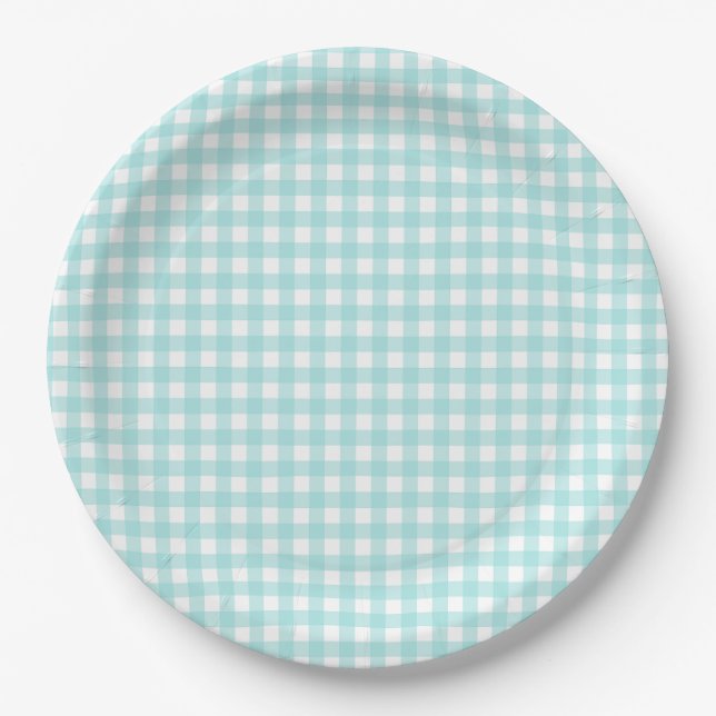 Plato De Papel Faye y Lauren Aqua Blue Gingham (Anverso)