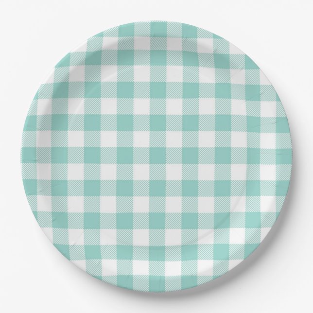 Plato De Papel Faye y Lauren Aqua Plaid (Anverso)