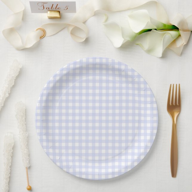 Plato De Papel Faye y Lauren Blue Pastel Gingham (Boda)
