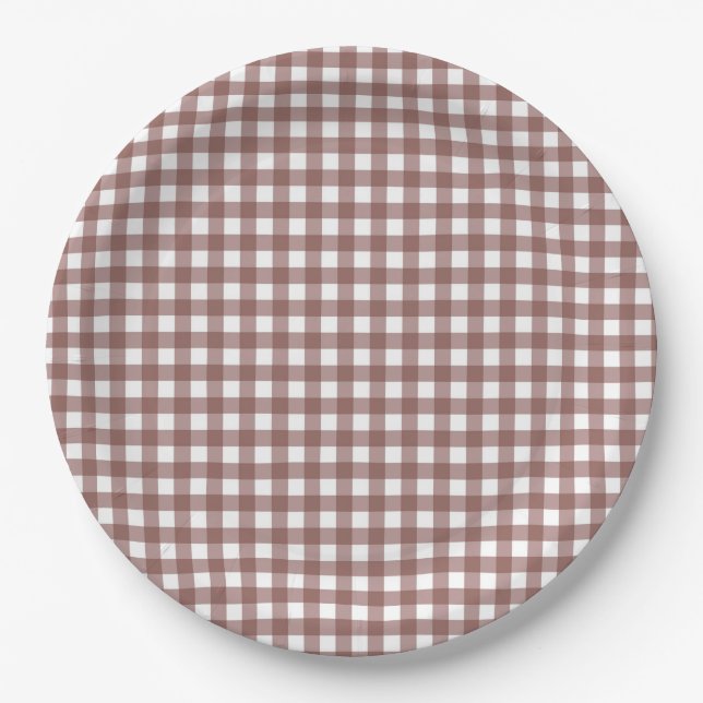 Plato De Papel Faye y Lauren Fall Dark Brown Gingham (Anverso)