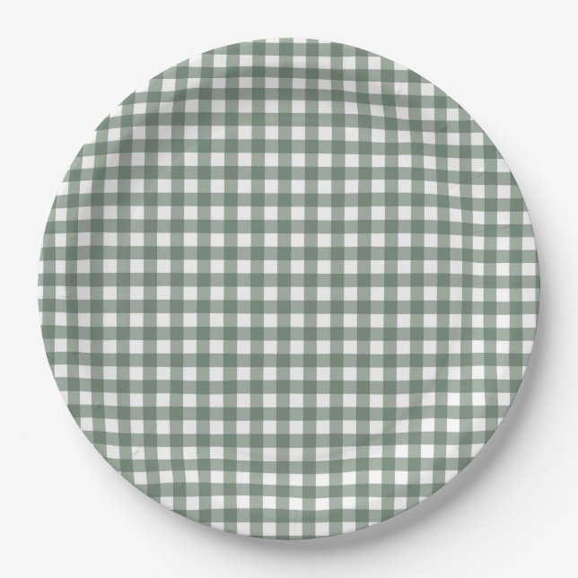 Plato De Papel Faye y Lauren Fall Dark Green Gingham (Anverso)