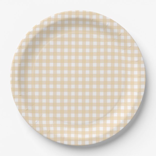 Plato De Papel Faye y Lauren Fall Gingham Beige (Anverso)