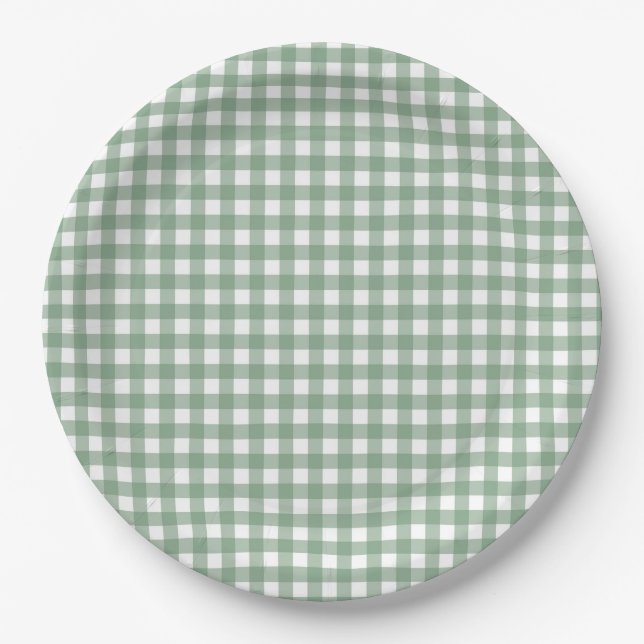 Plato De Papel Faye y Lauren Fall Green Gingham (Anverso)