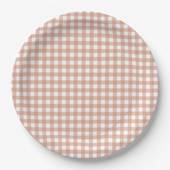 Plato De Papel Faye y Lauren Fall Light Brown Gingham (Anverso)