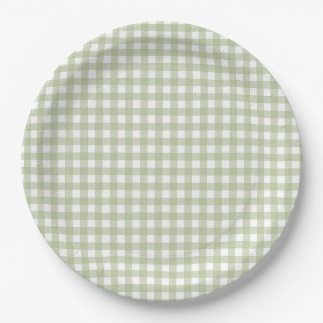 Plato De Papel Faye y Lauren Fall Light Green Gingham (Anverso)