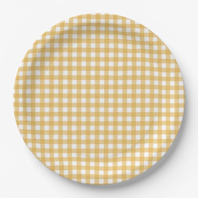 Plato De Papel Faye y Lauren Fall Yellow Gingham (Anverso)